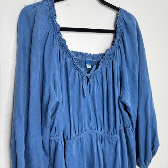 Old Navy womens 2X blue Tencel Lyocell Ruffle chambray dress milkmaid boho - Picture 10 of 11
